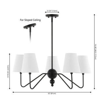 Skylar 32" 5-Light Classic Minimalist Iron Inverted Gourd LED Chandelier - JONATHAN Y